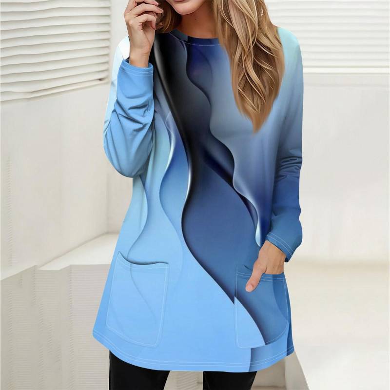 Damen Sweatshirt Pullover Active Sportswear Taschendruck Lässiges Rundhals Langarmshirt XXXL blau von Joom DACH