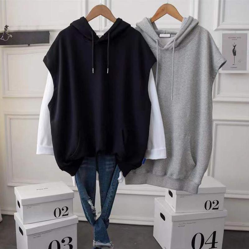 Damen-Sweatshirt mit Kapuze, lässig, locker, groß, einfarbig, Oberteil, mittellang, ärmellos, Weste 4XL schwarz von Joom DACH