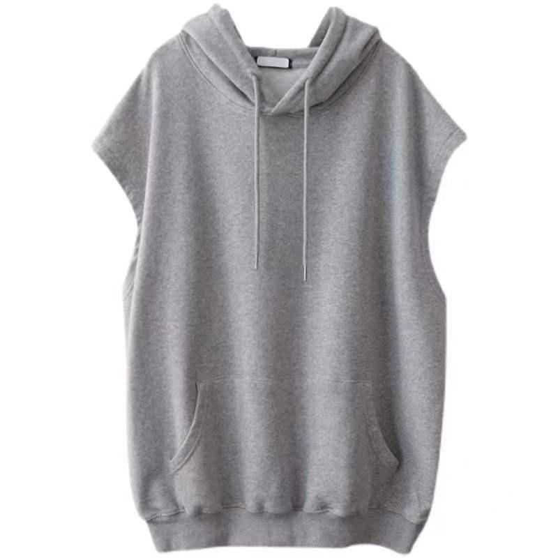 Damen-Sweatshirt mit Kapuze, lässig, locker, groß, einfarbig, Oberteil, mittellang, ärmellos, Weste L grau von Joom DACH