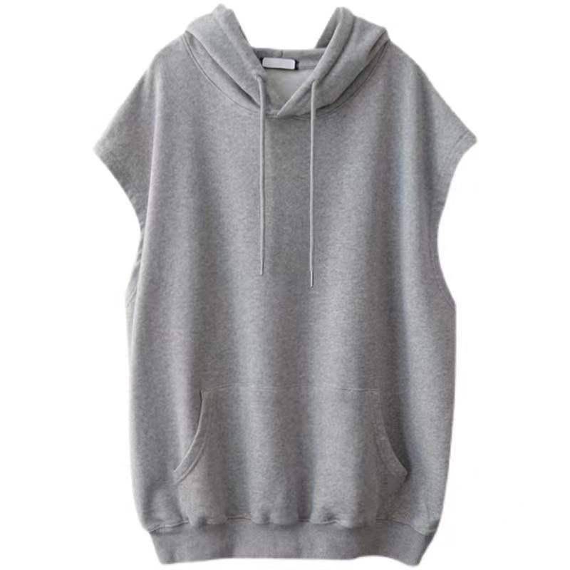 Damen-Sweatshirt mit Kapuze, lässig, locker, groß, einfarbig, Oberteil, mittellang, ärmellos, Weste L grau von Joom DACH