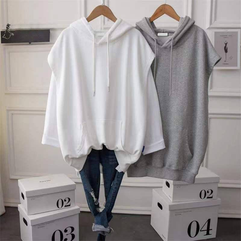 Damen-Sweatshirt mit Kapuze, lässig, locker, groß, einfarbig, Oberteil, mittellang, ärmellos, Weste XXL weiß von Joom DACH