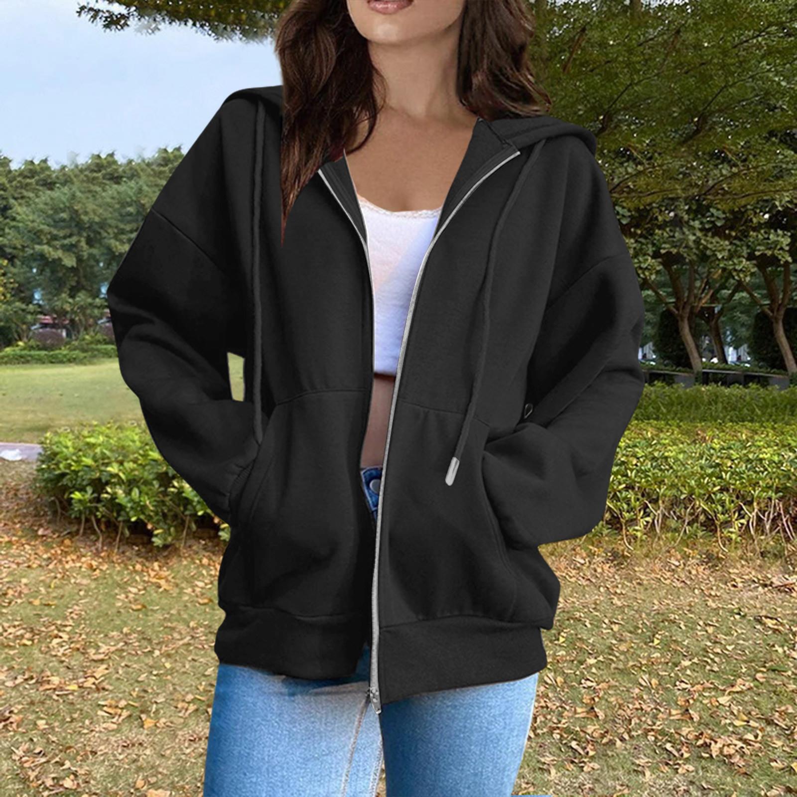 Damen-Sweatshirt mit Kapuze, lässig, modisch, einfarbig, langärmelig, Reißverschluss S schwarz Damen-Sweatshirt mit Kapuze, lässig, modisch, einfarbig, langärmelig, Reißverschluss S schwarz von Joom DACH