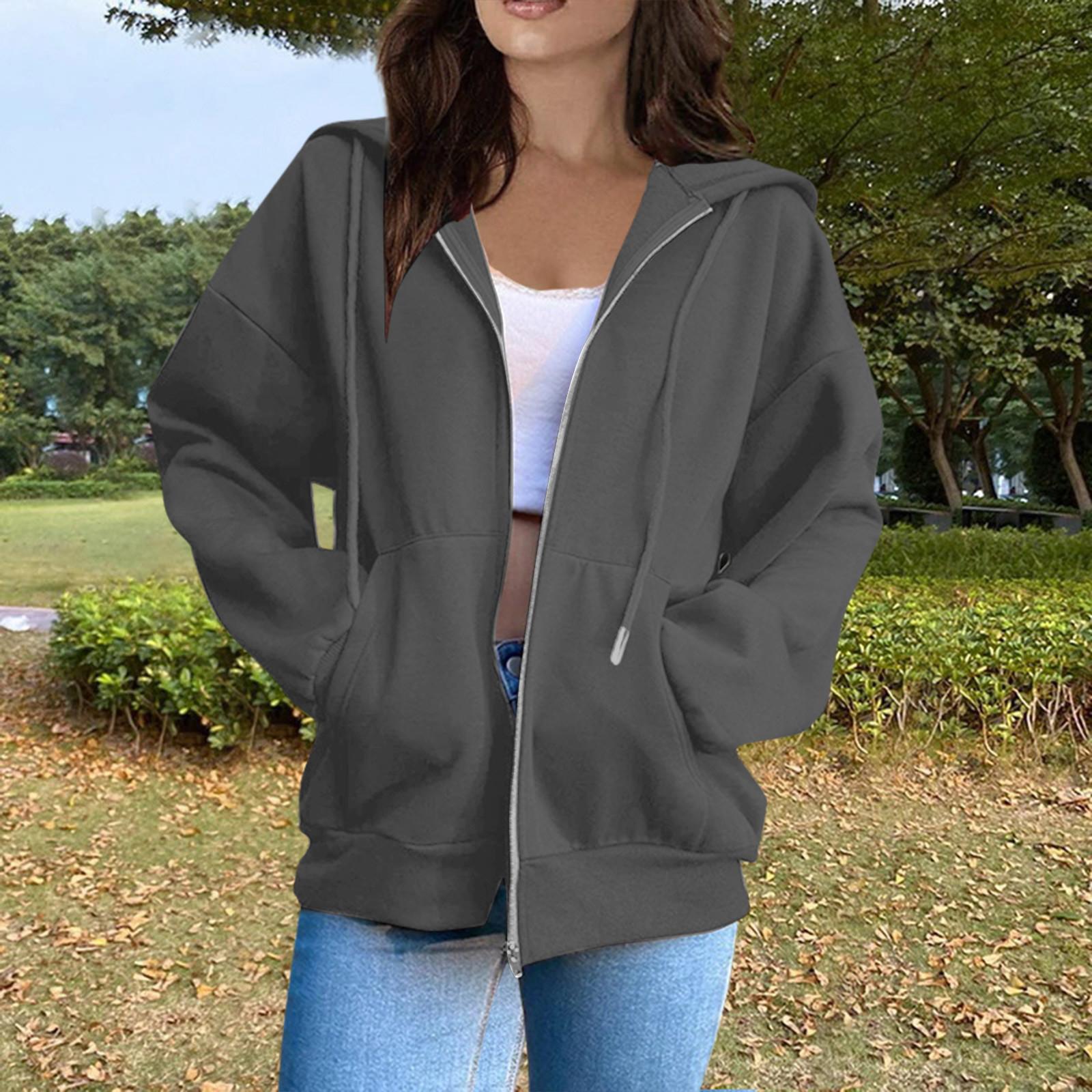 Damen-Sweatshirt mit Kapuze, lässig, modisch, einfarbig, langärmelig, Reißverschluss XL von Joom DACH