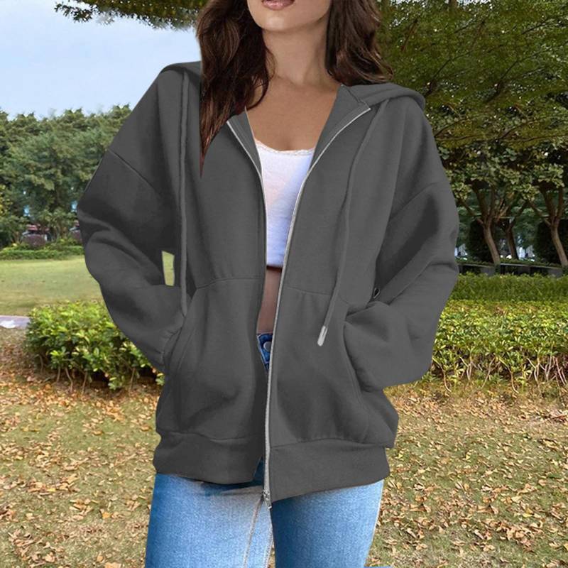 Damen-Sweatshirt mit Kapuze, lässig, modisch, einfarbig, langärmelig, Reißverschluss XL von Joom DACH