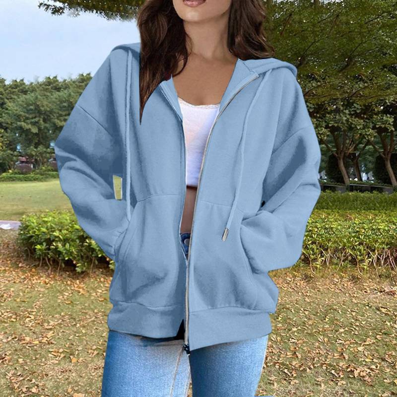 Damen-Sweatshirt mit Kapuze, lässig, modisch, einfarbig, langärmelig, Reißverschluss XXXL von Joom DACH