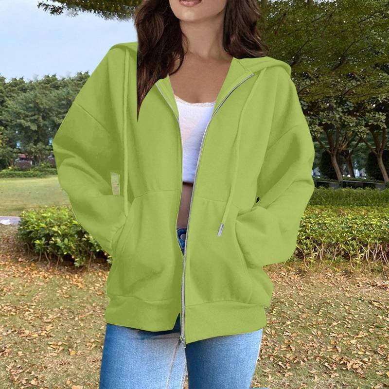 Damen-Sweatshirt mit Kapuze, lässig, modisch, einfarbig, langärmelig, Reißverschluss XXXL grün von Joom DACH