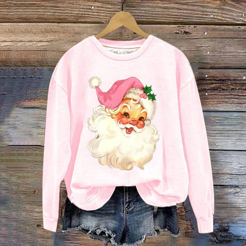 Damen-Sweatshirt mit Rundhalsausschnitt, lockere Passform, süßes Weihnachtsmann-Muster, Damen-Hemden mit Knöpfen, kurzärmeliges Hemd, langärmliges T-Shirt, lange süße Oberteile L von Joom DACH