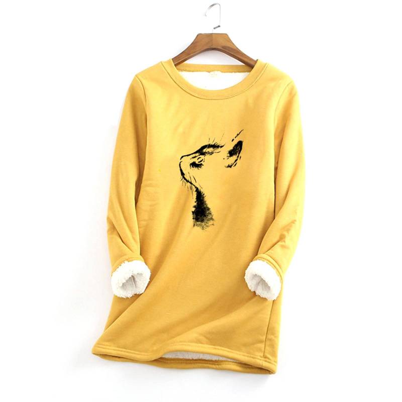 Damen-Sweatshirt mit dickem Fleece-Druck, warmes Unterwäsche-Oberteil mit O-Ausschnitt XXXXL gelb von Joom DACH