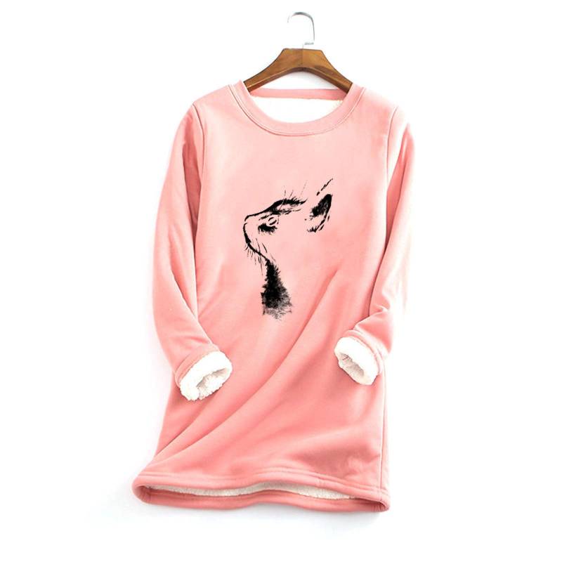 Damen-Sweatshirt mit dickem Fleece-Druck, warmes Unterwäsche-Oberteil mit O-Ausschnitt XXXXL rosa von Joom DACH