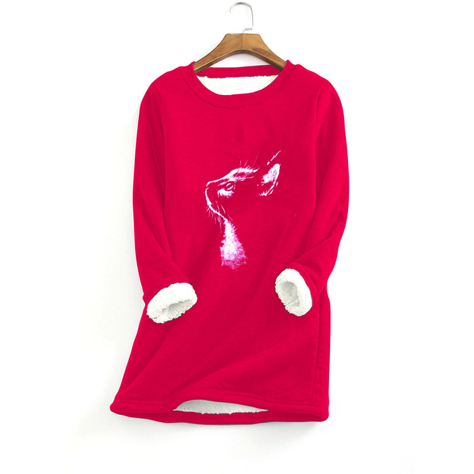 Damen-Sweatshirt mit dickem Fleece-Druck, warmes Unterwäsche-Oberteil mit O-Ausschnitt XXXXXL wassermelone roten von Joom DACH