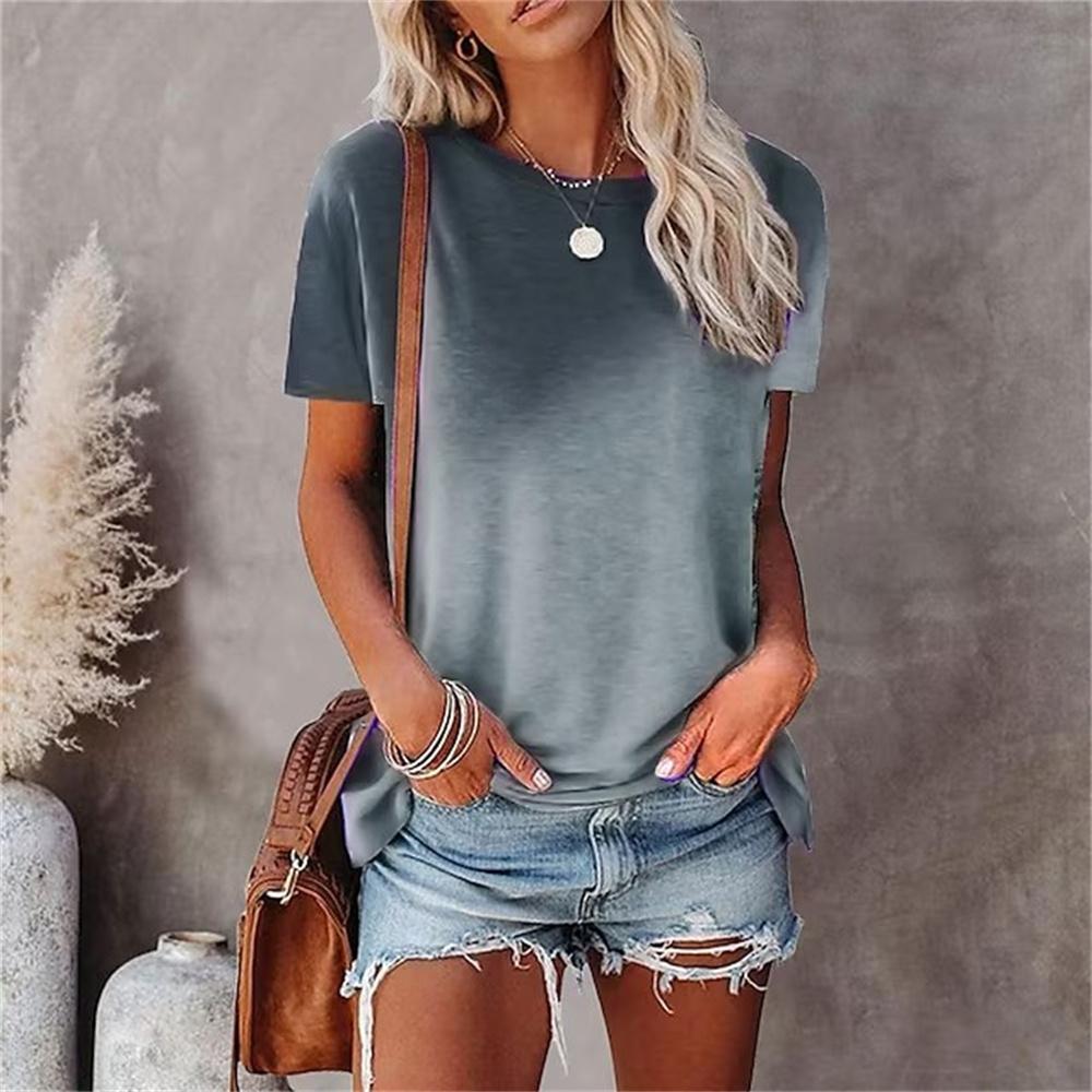 Damen-T-Shirt, modisch, Batik-Farbverlauf, Basic-Rundhals-T-Shirt, Sommer, kühl, atmungsaktiv, lässig, Outdoor, kurzärmelig XS von Joom DACH