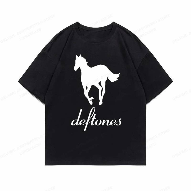 Damen T-Shirt Deftones Süßes Trendy Print Tops T-Shirt Schwarzes T-Shirt Damen Sommer T-Shirt 90er Mädchen Grafik T-Shirt Damen Süßes Tops T-Shirt XL schwarz von Joom DACH