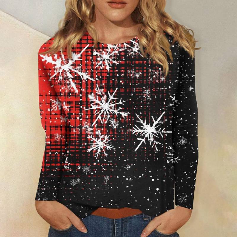 Damen T-Shirt Designer Rundhals Langarm Locker Lässig Weihnachten Schneemann Lustiges Muster Druck Top 5XL von Joom DACH