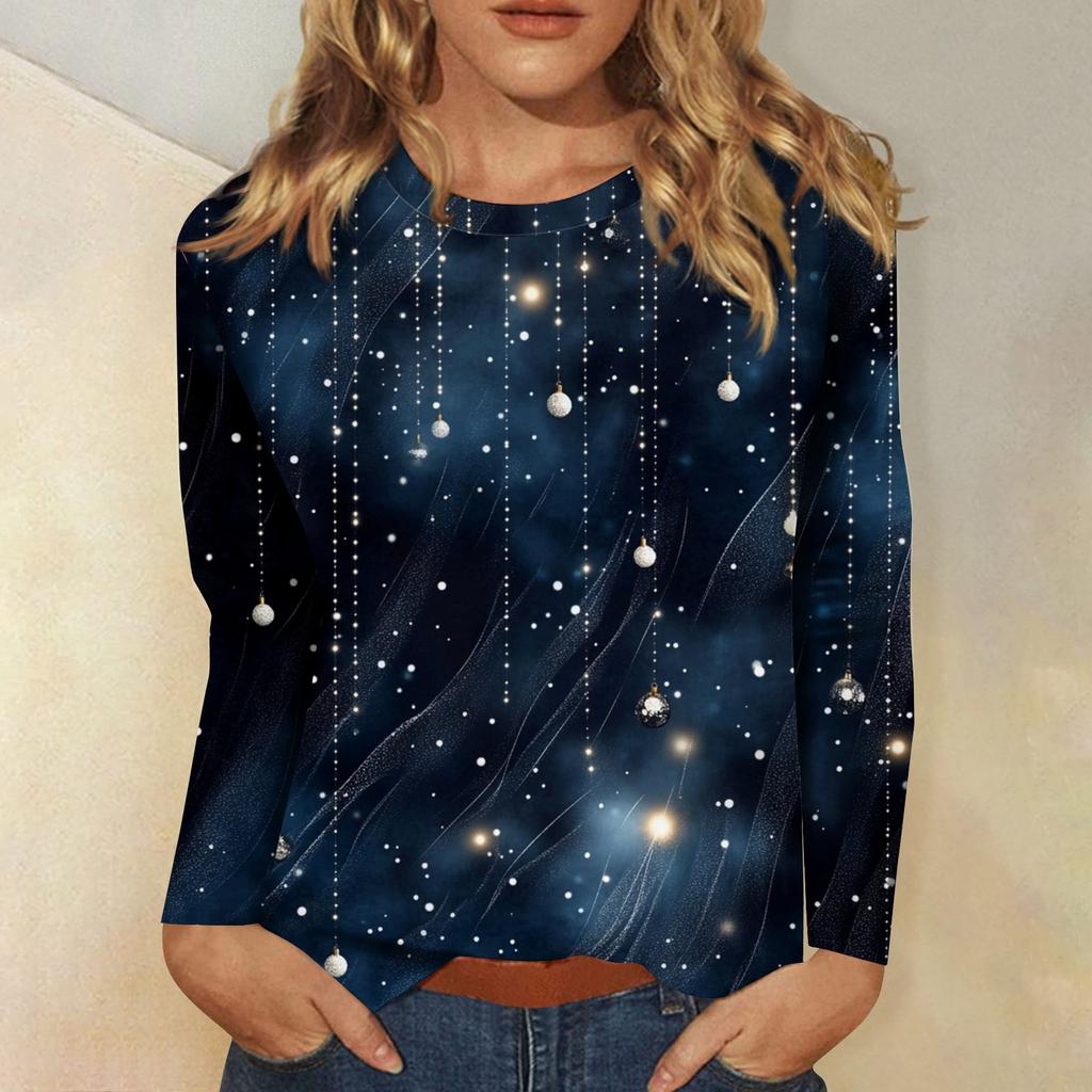 Damen T-Shirt Designer Rundhals Langarm Locker Lässig Weihnachten Schneemann Lustiges Muster Druck Top 5XL von Joom DACH