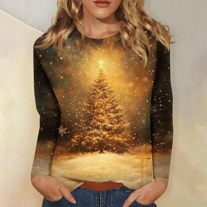 Damen T-Shirt Designer Rundhals Langarm Locker Lässig Weihnachten Schneemann Lustiges Muster Druck Top XL von Joom DACH
