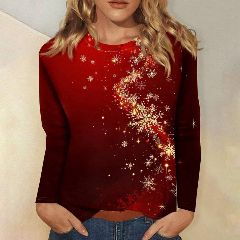 Damen T-Shirt Designer Rundhals Langarm Locker Lässig Weihnachten Schneemann Lustiges Muster Druck Top XXL von Joom DACH