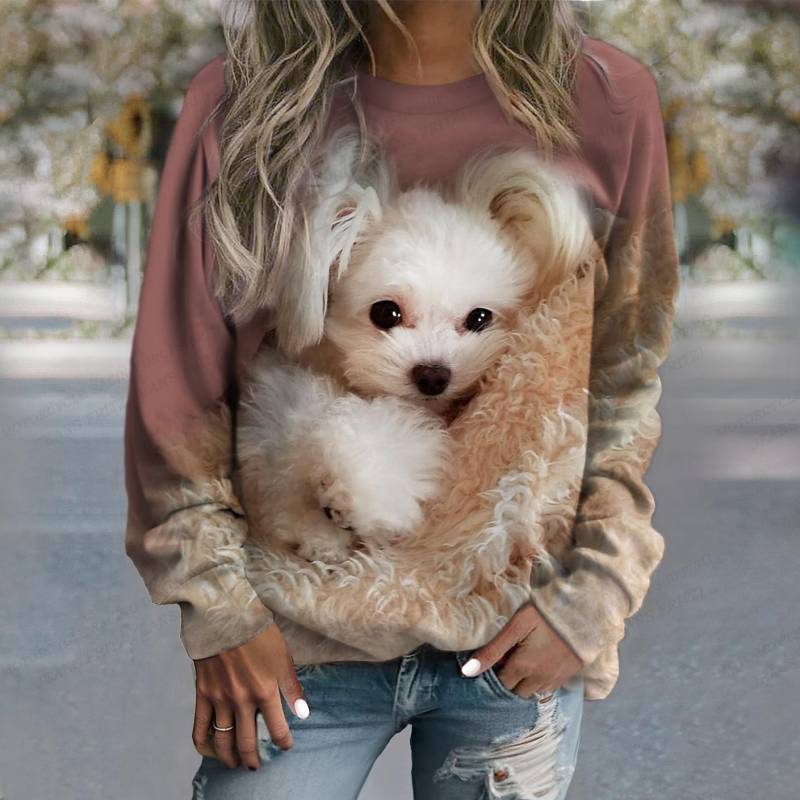 Damen T-Shirt Hund 3D-Druck Sweatshirt T-Shirt Damenmode Rundhals Hoodie Kawaii Tier Sweats Damen Trainingsanzug Mädchen Mäntel Sudaderas 2XL von Joom DACH