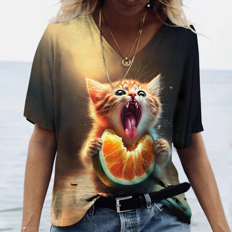 Damen T-Shirt Kawaii Cat Print 3D T-Shirt Top Mädchen Y2k Kleidung Sommer Kurzarm T-Shirts V-Ausschnitt Casual Holiday Female T-Shirt 2XL Damen T-Shirt Kawaii Cat Print 3D T-Shirt Top Mädchen Y2k Kleidung Sommer Kurzarm T-Shirts V-Ausschnitt Casual Holiday Female T-Shirt 2XL von Joom DACH