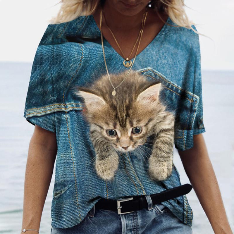 Damen T-Shirt Kawaii Cat Print 3D T-Shirt Top Mädchen Y2k Kleidung Sommer Kurzarm T-Shirts V-Ausschnitt Casual Holiday Female T-Shirt 3XL Damen T-Shirt Kawaii Cat Print 3D T-Shirt Top Mädchen Y2k Kleidung Sommer Kurzarm T-Shirts V-Ausschnitt Casual Holiday Female T-Shirt 3XL von Joom DACH