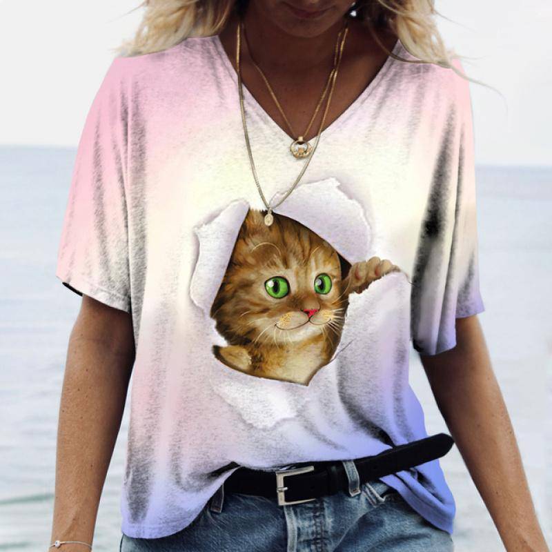 Damen T-Shirt Kawaii Cat Print 3D T-Shirt Top Mädchen Y2k Kleidung Sommer Kurzarm T-Shirts V-Ausschnitt Casual Holiday Female T-Shirt 3XL Damen T-Shirt Kawaii Cat Print 3D T-Shirt Top Mädchen Y2k Kleidung Sommer Kurzarm T-Shirts V-Ausschnitt Casual Holiday Female T-Shirt 3XL von Joom DACH