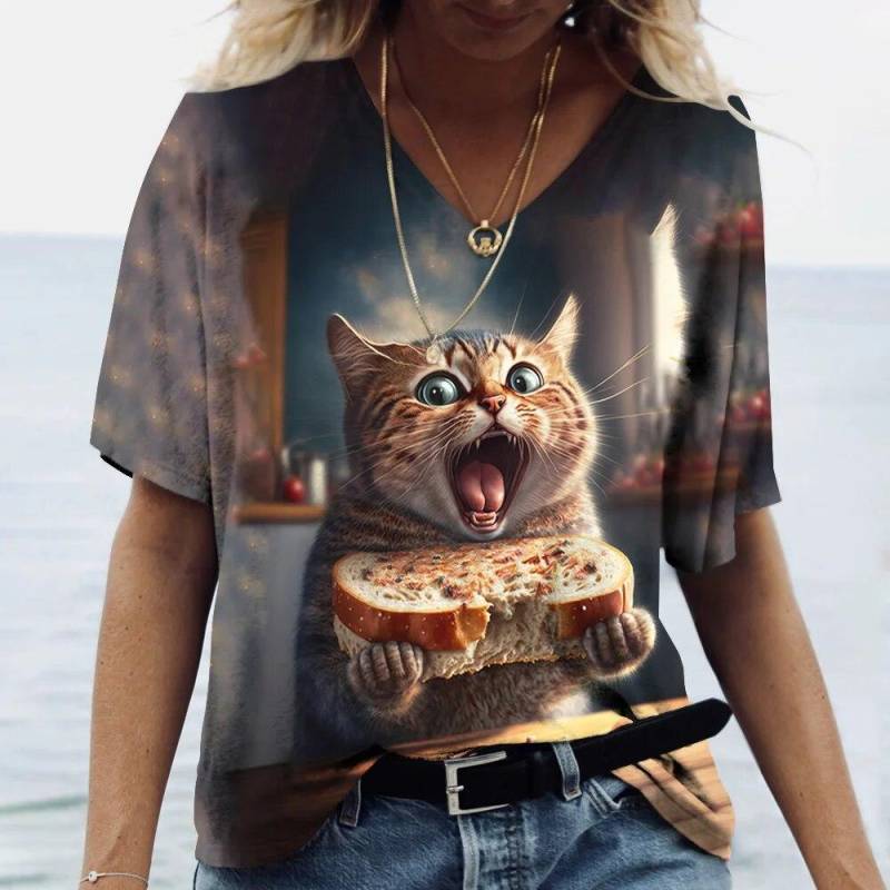 Damen T-Shirt Kawaii Cat Print 3D T-Shirt Top Mädchen Y2k Kleidung Sommer Kurzarm T-Shirts V-Ausschnitt Casual Holiday Female T-Shirt 5XL Damen T-Shirt Kawaii Cat Print 3D T-Shirt Top Mädchen Y2k Kleidung Sommer Kurzarm T-Shirts V-Ausschnitt Casual Holiday Female T-Shirt 5XL von Joom DACH