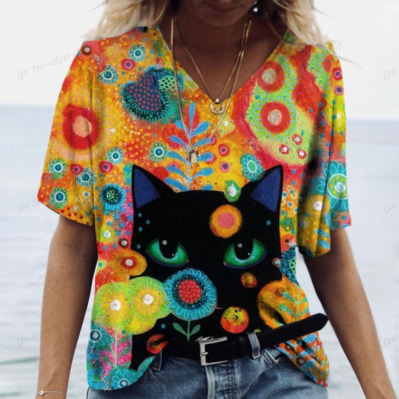 Damen T-Shirt Kawaii Cat Print 3D T-Shirt Top Mädchen Y2k Kleidung Sommer Kurzarm T-Shirts V-Ausschnitt Casual Holiday Female T-Shirt 6XL Damen T-Shirt Kawaii Cat Print 3D T-Shirt Top Mädchen Y2k Kleidung Sommer Kurzarm T-Shirts V-Ausschnitt Casual Holiday Female T-Shirt 6XL von Joom DACH