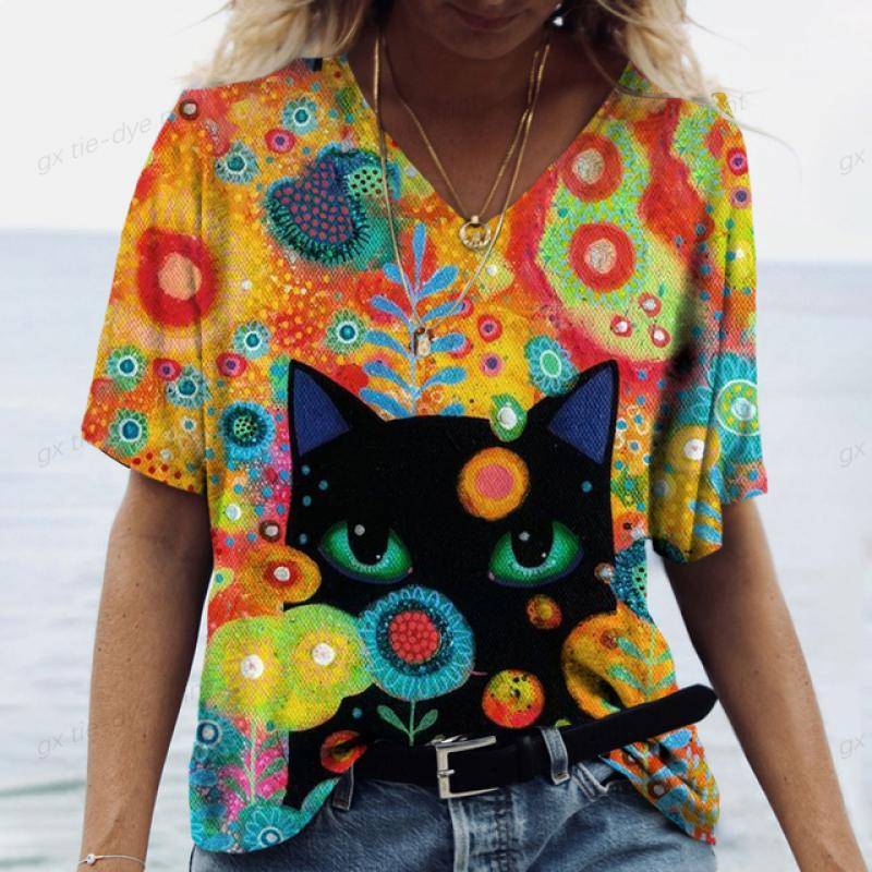 Damen T-Shirt Kawaii Cat Print 3D T-Shirt Top Mädchen Y2k Kleidung Sommer Kurzarm T-Shirts V-Ausschnitt Casual Holiday Female T-Shirt 6XL Damen T-Shirt Kawaii Cat Print 3D T-Shirt Top Mädchen Y2k Kleidung Sommer Kurzarm T-Shirts V-Ausschnitt Casual Holiday Female T-Shirt 6XL von Joom DACH