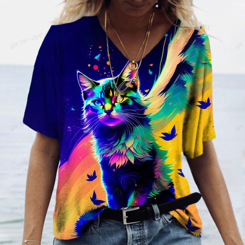 Damen T-Shirt Kawaii Cat Print 3D T-Shirt Top Mädchen Y2k Kleidung Sommer Kurzarm T-Shirts V-Ausschnitt Casual Holiday Female T-Shirt M Damen T-Shirt Kawaii Cat Print 3D T-Shirt Top Mädchen Y2k Kleidung Sommer Kurzarm T-Shirts V-Ausschnitt Casual Holiday Female T-Shirt M von Joom DACH