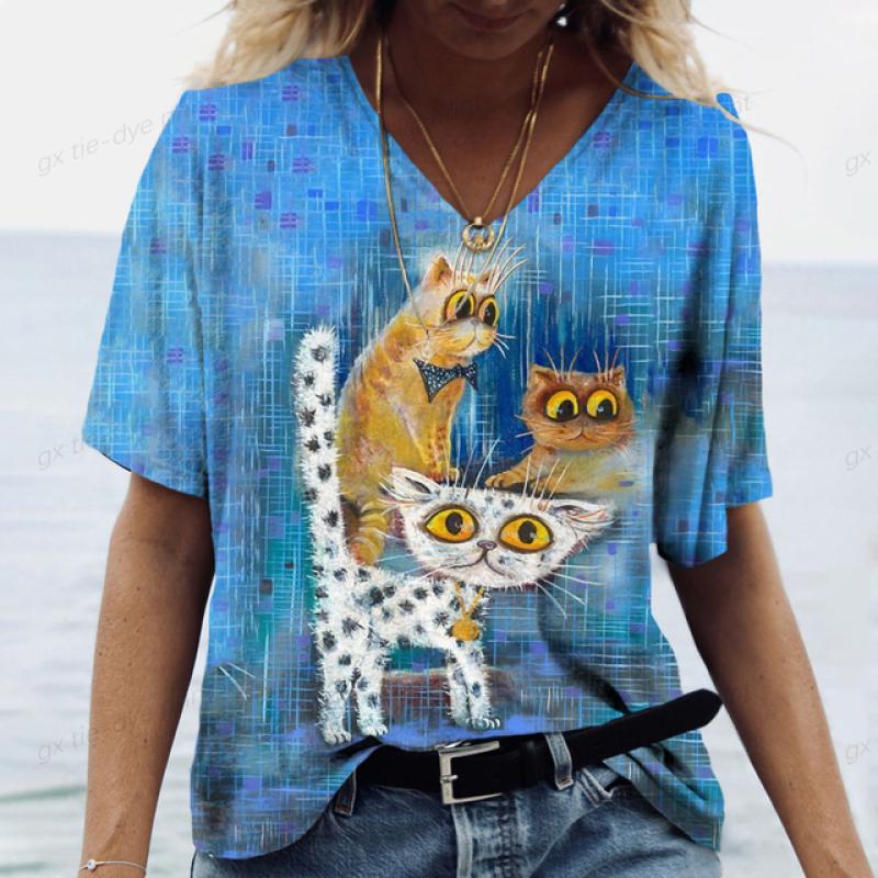 Damen T-Shirt Kawaii Cat Print 3D T-Shirt Top Mädchen Y2k Kleidung Sommer Kurzarm T-Shirts V-Ausschnitt Casual Holiday Female T-Shirt M Damen T-Shirt Kawaii Cat Print 3D T-Shirt Top Mädchen Y2k Kleidung Sommer Kurzarm T-Shirts V-Ausschnitt Casual Holiday Female T-Shirt M von Joom DACH