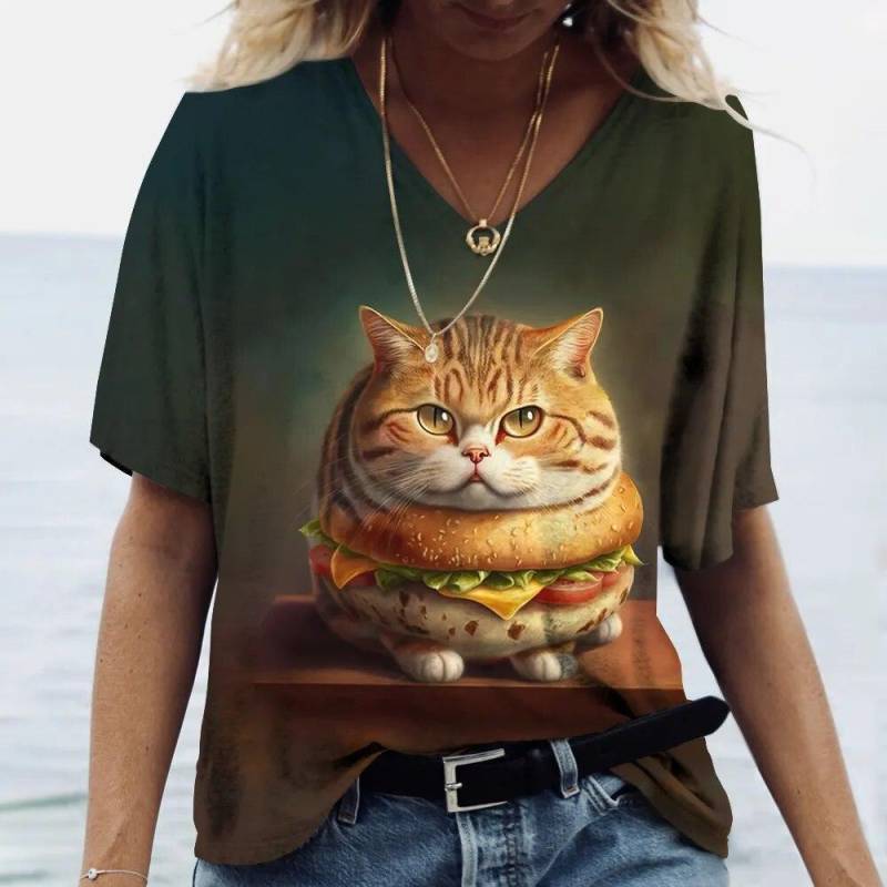 Damen T-Shirt Kawaii Cat Print 3D T-Shirt Top Mädchen Y2k Kleidung Sommer Kurzarm T-Shirts V-Ausschnitt Casual Holiday Female T-Shirt S Damen T-Shirt Kawaii Cat Print 3D T-Shirt Top Mädchen Y2k Kleidung Sommer Kurzarm T-Shirts V-Ausschnitt Casual Holiday Female T-Shirt S von Joom DACH