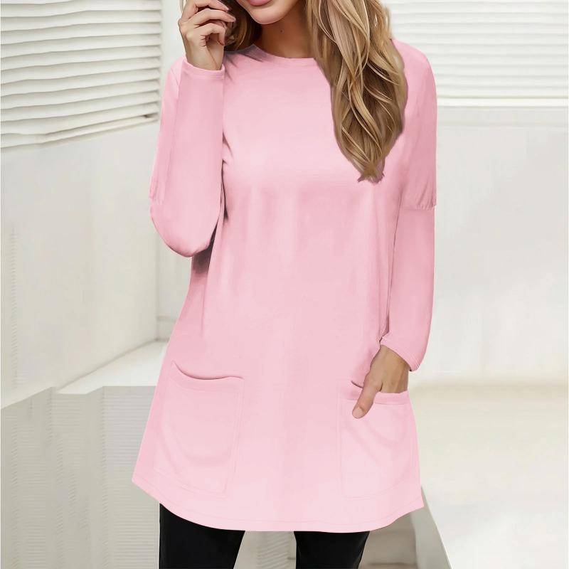 Damen T-Shirt Rundhals Frühling Herbst Bedruckte Tasche Langarm Casual Loose Top T-Shirt 5XL rosa von Joom DACH