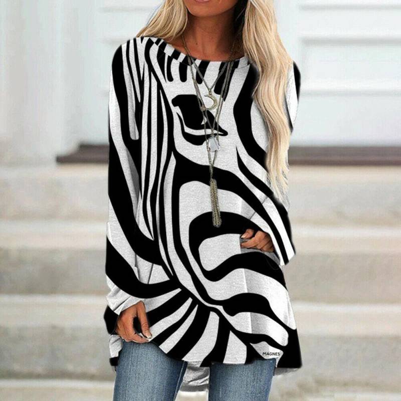 Damen T-Shirt Street Langarm Kleidung Modisches Oberteil Lockere Freizeitkleidung Herbst Und Winter Bedrucktes Oberteil Rundhals T-Shirt 8xl von Joom DACH