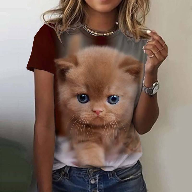Damen T-Shirt Tier Süße Katze 3D Gedruckt Übergroßes T-Shirt Sommer Neue Mode Damen Kleidung Y2k Weibliche Tops Mädchen Tees L von Joom DACH