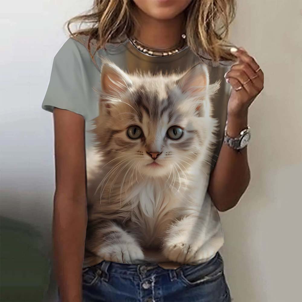 Damen T-Shirt Tier Süße Katze 3D Gedruckt Übergroßes T-Shirt Sommer Neue Mode Damen Kleidung Y2k Weibliche Tops Mädchen Tees S von Joom DACH
