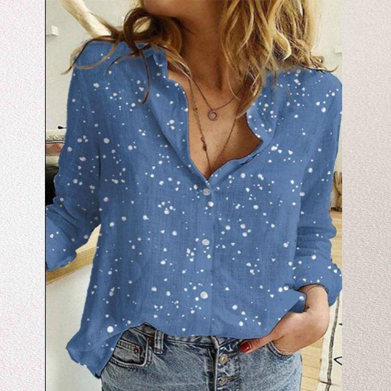 Damen T-Shirt Tops Polka Dot Print Lässige Langarm-Leinenhemden für Frauen Bluse 3XL von Joom DACH