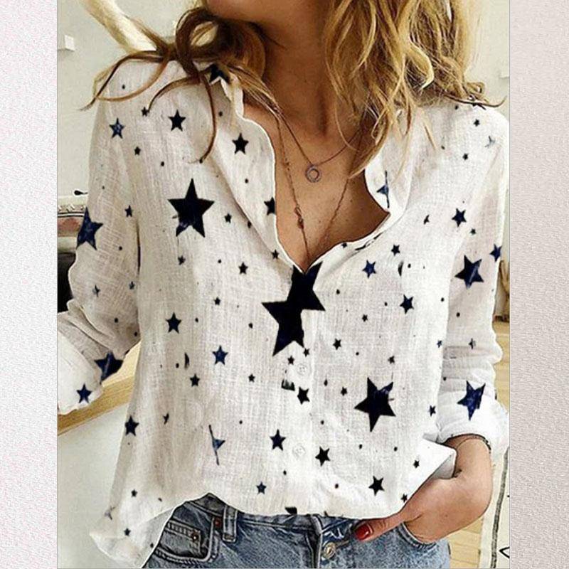 Damen T-Shirt Tops Polka Dot Print Lässige Langarm-Leinenhemden für Frauen Bluse 5XL von Joom DACH