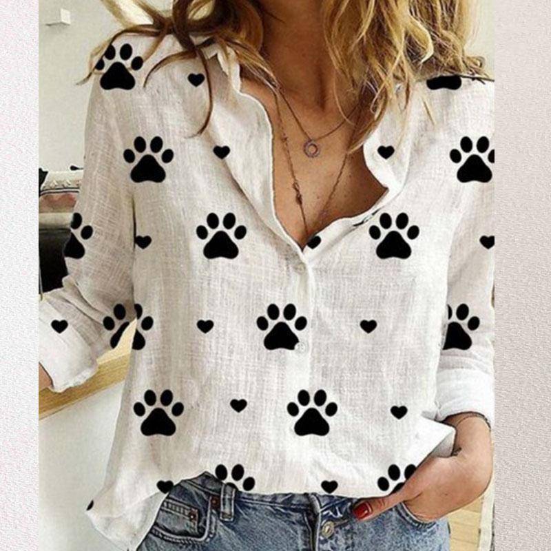 Damen T-Shirt Tops Polka Dot Print Lässige Langarm-Leinenhemden für Frauen Bluse 5XL von Joom DACH