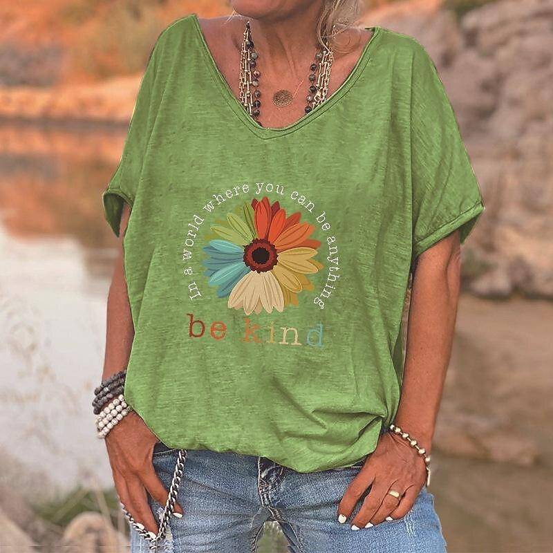 Damen T-Shirt Vintage Briefdruck Kurzarm Tägliches Wochenende Basic Mädchen V-Ausschnitt T-Shirt Weibliche Kleidung Übergroße Sommeroberteile XL von Joom DACH