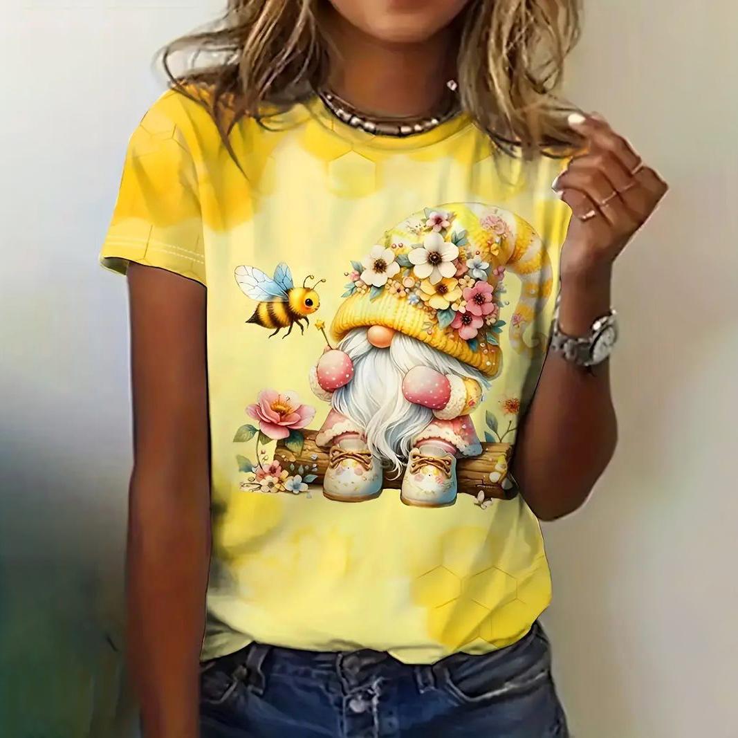 Damen T-Shirt für den Sommer, Cartoon-Druck, lässig, kurzärmelig, Kaninchen-T-Shirts, weiblicher V-Ausschnitt, übergroße Kleidung, modischer Pullover S Damen T-Shirt für den Sommer, Cartoon-Druck, lässig, kurzärmelig, Kaninchen-T-Shirts, weiblicher V-Ausschnitt, übergroße Kleidung, modischer Pullover S von Joom DACH