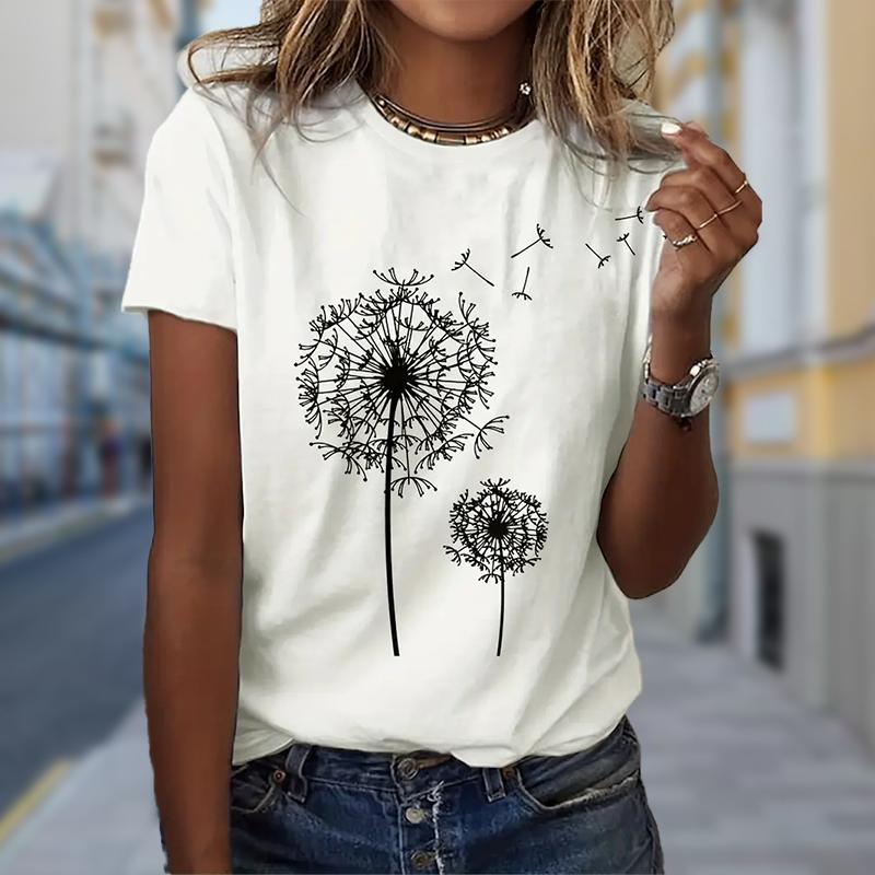 Damen T-Shirt mit Aufdruck „Löwenzahn“ für den Sommer, kurzärmelig, lässig, bedruckt 2XL von Joom DACH