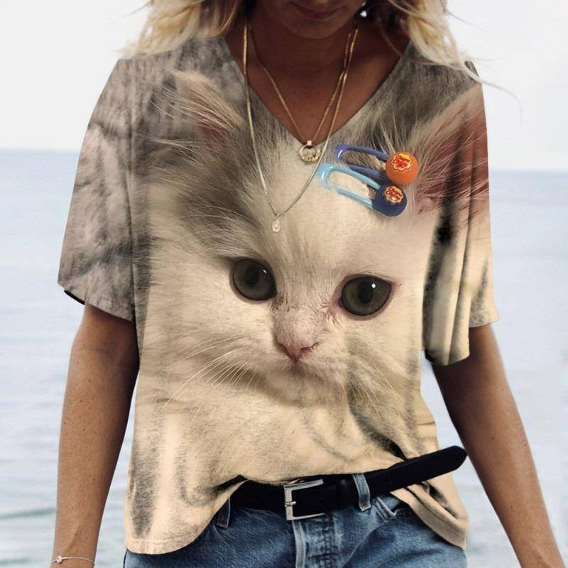 Damen T-Shirt mit V-Ausschnitt und 3D-Digitaldruck, süße Katze, modisch, kurzärmelig, lässig, atmungsaktiv, schnelltrocknende Kleidung M Damen T-Shirt mit V-Ausschnitt und 3D-Digitaldruck, süße Katze, modisch, kurzärmelig, lässig, atmungsaktiv, schnelltrocknende Kleidung M von Joom DACH