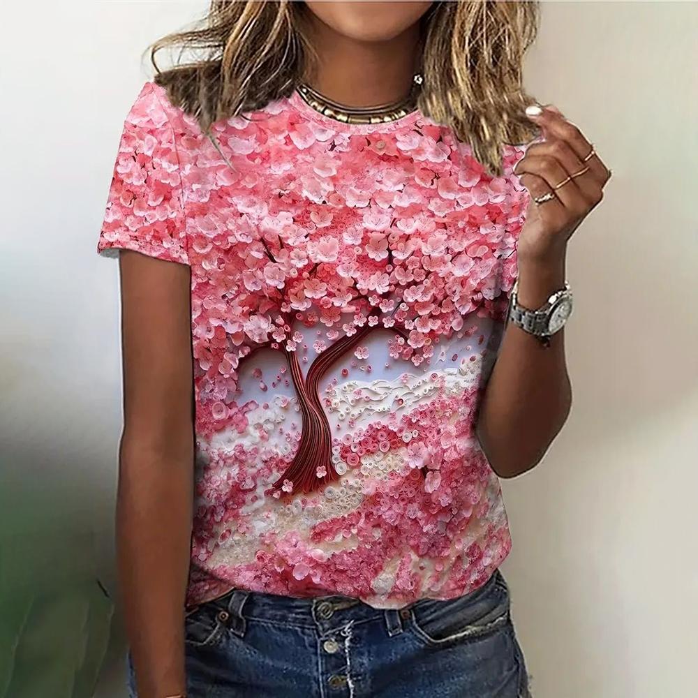Damen T-Shirts Mode 3D Blumendruck T-Shirt Casual Tees Sommerkleidung Grundlegende weibliche Tops Print Übergroßer Pullover L Damen T-Shirts Mode 3D Blumendruck T-Shirt Casual Tees Sommerkleidung Grundlegende weibliche Tops Print Übergroßer Pullover L von Joom DACH