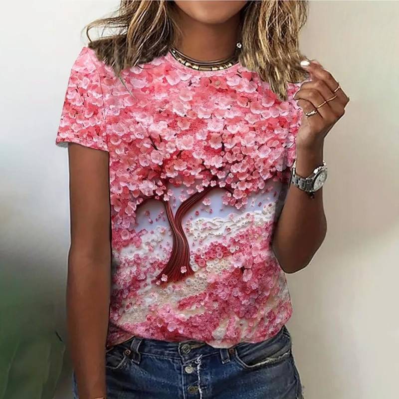 Damen T-Shirts Mode 3D Blumendruck T-Shirt Casual Tees Sommerkleidung Grundlegende weibliche Tops Print Übergroßer Pullover L Damen T-Shirts Mode 3D Blumendruck T-Shirt Casual Tees Sommerkleidung Grundlegende weibliche Tops Print Übergroßer Pullover L von Joom DACH