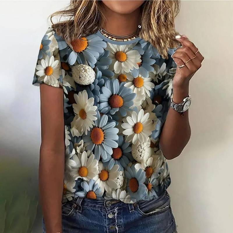 Damen T-Shirts Mode 3D Blumendruck T-Shirt Casual Tees Sommerkleidung Grundlegende weibliche Tops Print Übergroßer Pullover S Damen T-Shirts Mode 3D Blumendruck T-Shirt Casual Tees Sommerkleidung Grundlegende weibliche Tops Print Übergroßer Pullover S von Joom DACH