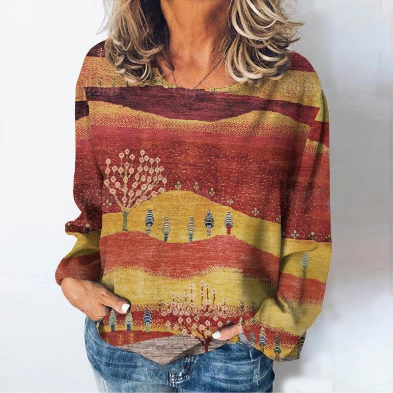 Damen T-Shirts Naturlandschaftsdruck Langarm T-Shirt Herbst Lässige Damen Kleidung Täglich Lose Vintage Streetwear Pullover M von Joom DACH