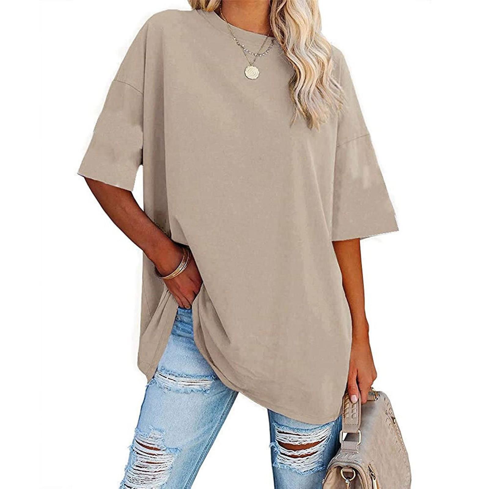 Damen-T-Shirts in Übergröße, übergroße T-Shirts, Sommer, kurze Ärmel, lockere Tunika-Oberteile L khaki von Joom DACH