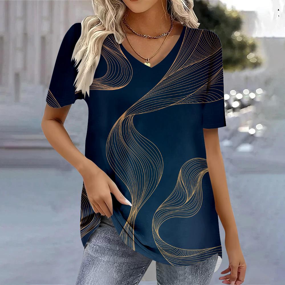 Damen T-Shirts mit V-Ausschnitt und 3D-Druck, modisches Damenhemd und Bluse 2025, T-Shirt, Damenkleidung, übergroße Sommeroberteile, T-Shirts 7XL von Joom DACH