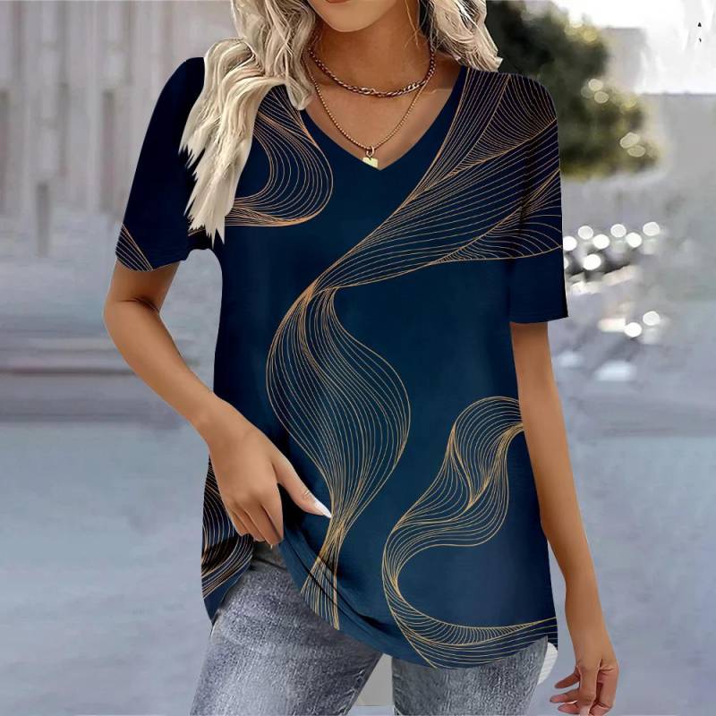 Damen T-Shirts mit V-Ausschnitt und 3D-Druck, modisches Damenhemd und Bluse 2025, T-Shirt, Damenkleidung, übergroße Sommeroberteile, T-Shirts 7XL von Joom DACH