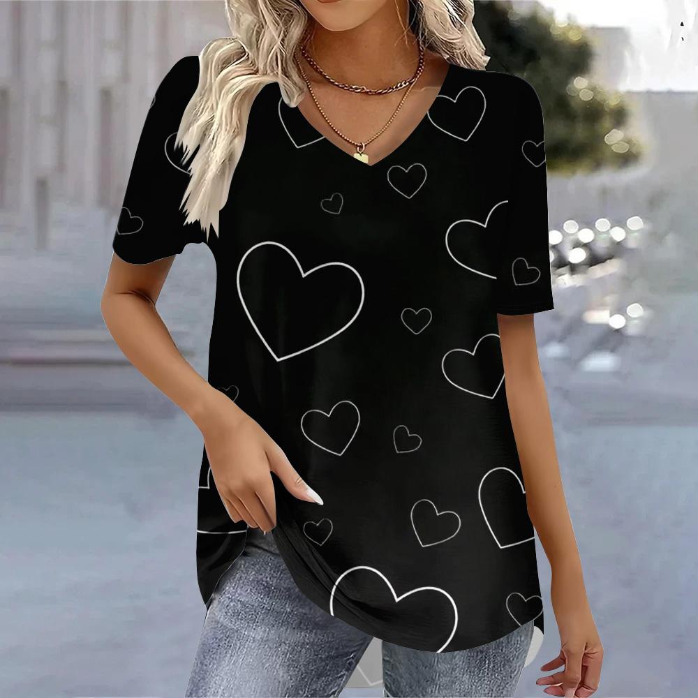 Damen T-Shirts mit V-Ausschnitt und 3D-Druck, modisches Damenhemd und Bluse 2025, T-Shirt, Damenkleidung, übergroße Sommeroberteile, T-Shirts 8XL von Joom DACH