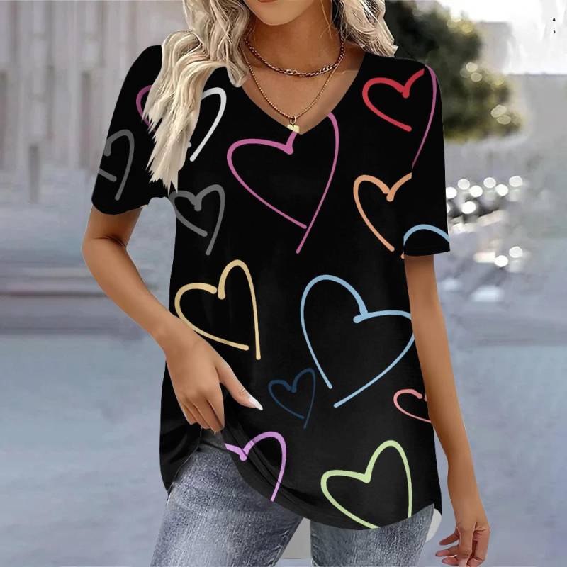 Damen T-Shirts mit V-Ausschnitt und 3D-Druck, modisches Damenhemd und Bluse 2025, T-Shirt, Damenkleidung, übergroße Sommeroberteile, T-Shirts 8XL von Joom DACH